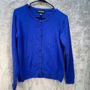 Permanent Womens Cobalt Blue Button Front Cardigan Crew Neck Size M Layering